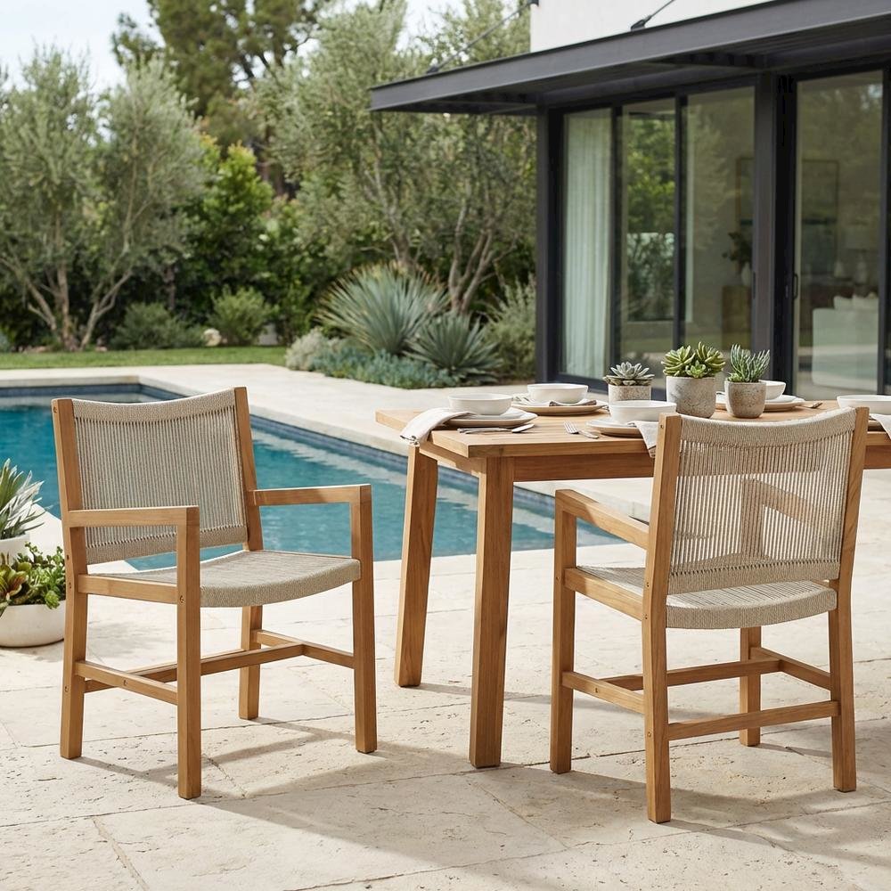 Outdoor Dining Armchairs Set Of 2 With Teak And Rope Detailing. Picture 3