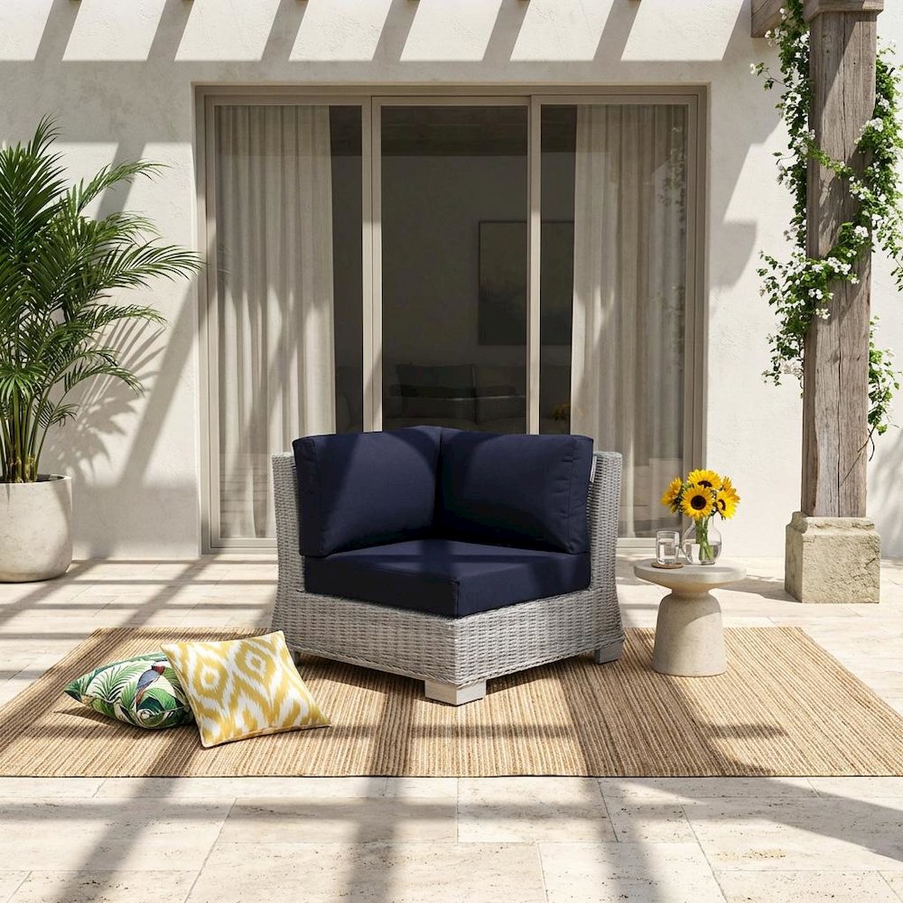 Outdoor Patio Wicker Rattan Corner Chair In Stylish Design For Lounge Seating. Picture 2