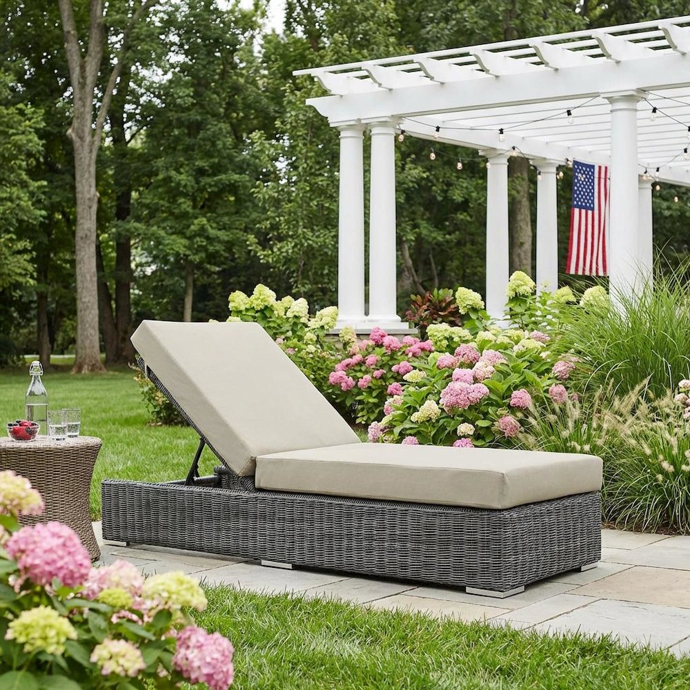 Outdoor Patio Chaise Lounge With Cushioned Seat And Back For Comfort. Picture 3