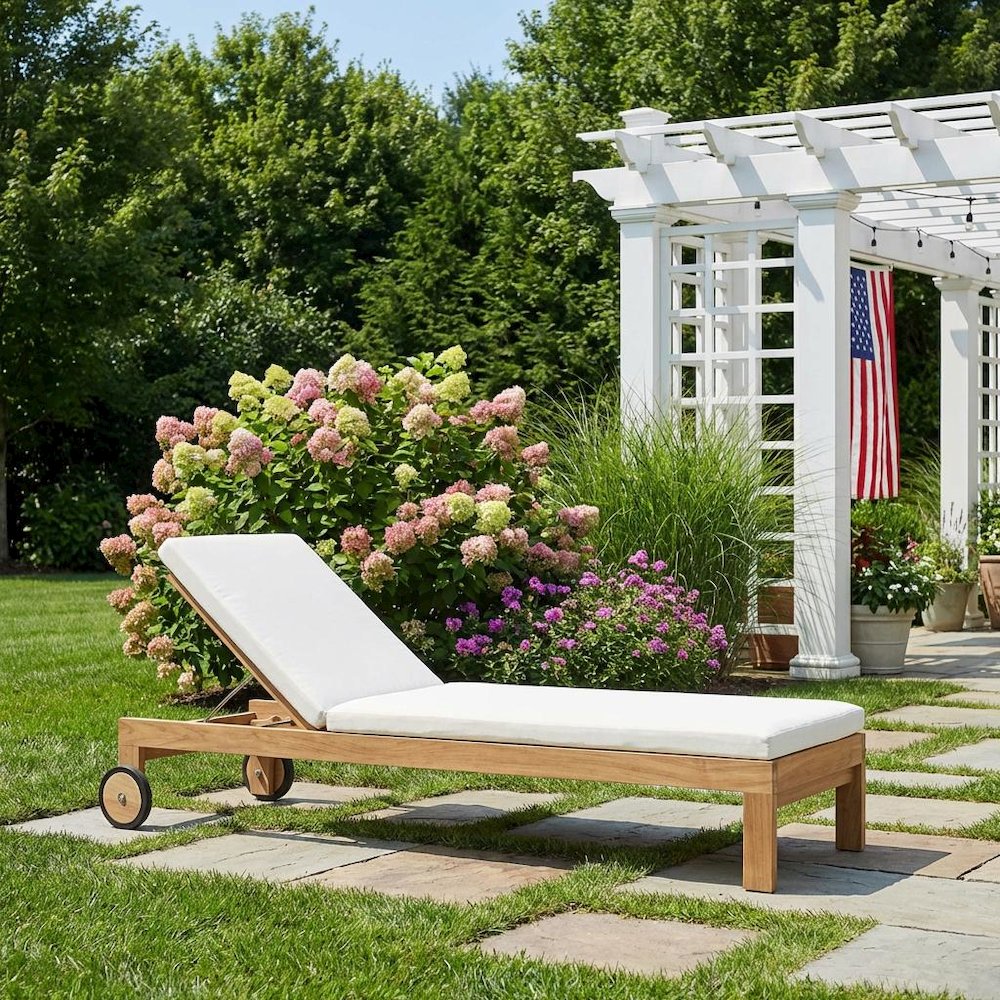 Outdoor Teak Lounge Chair With Cushioned Seat For Patio Relaxation. Picture 3