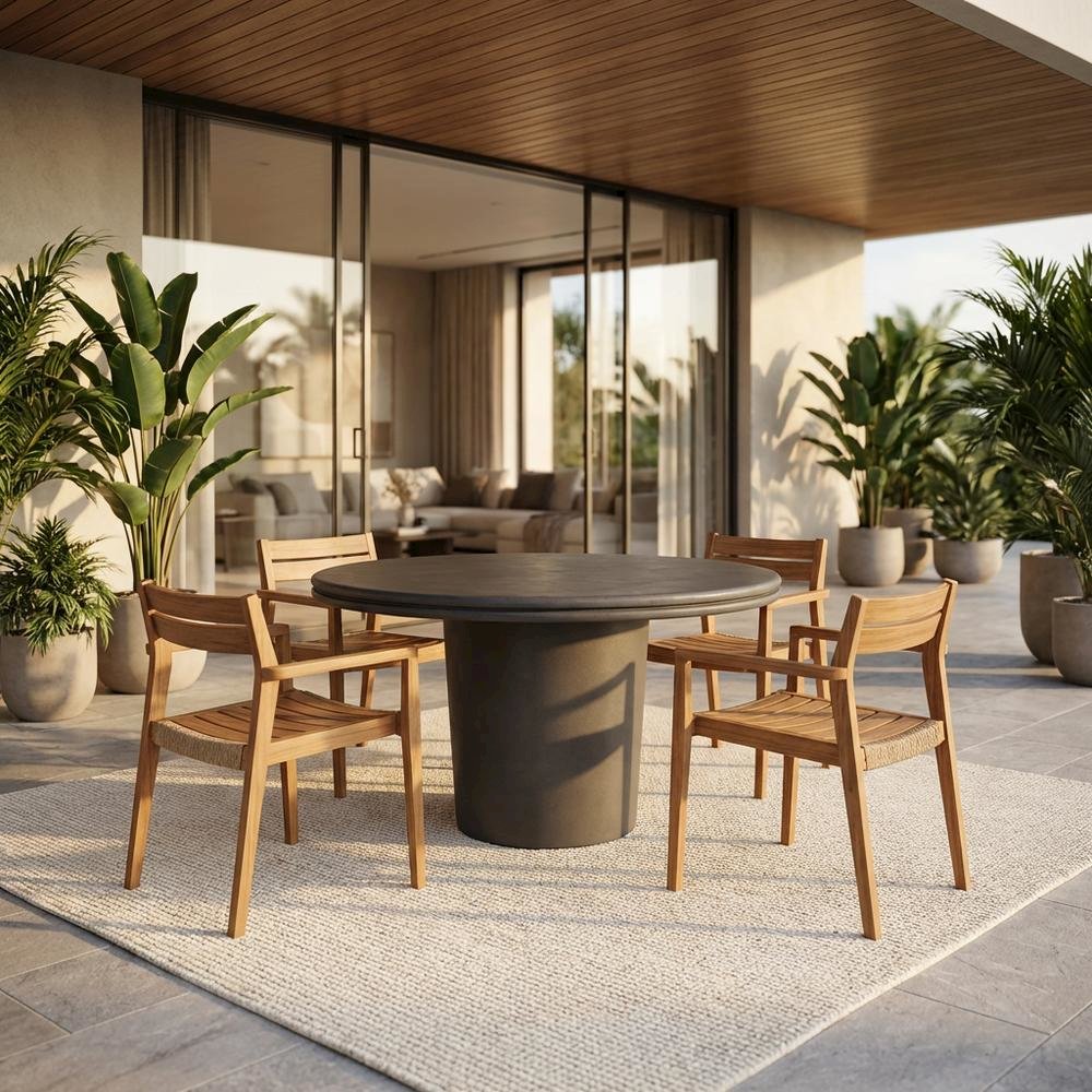 Round Concrete Dining Table In Gray For Indoor-Outdoor Patio Use. Picture 2