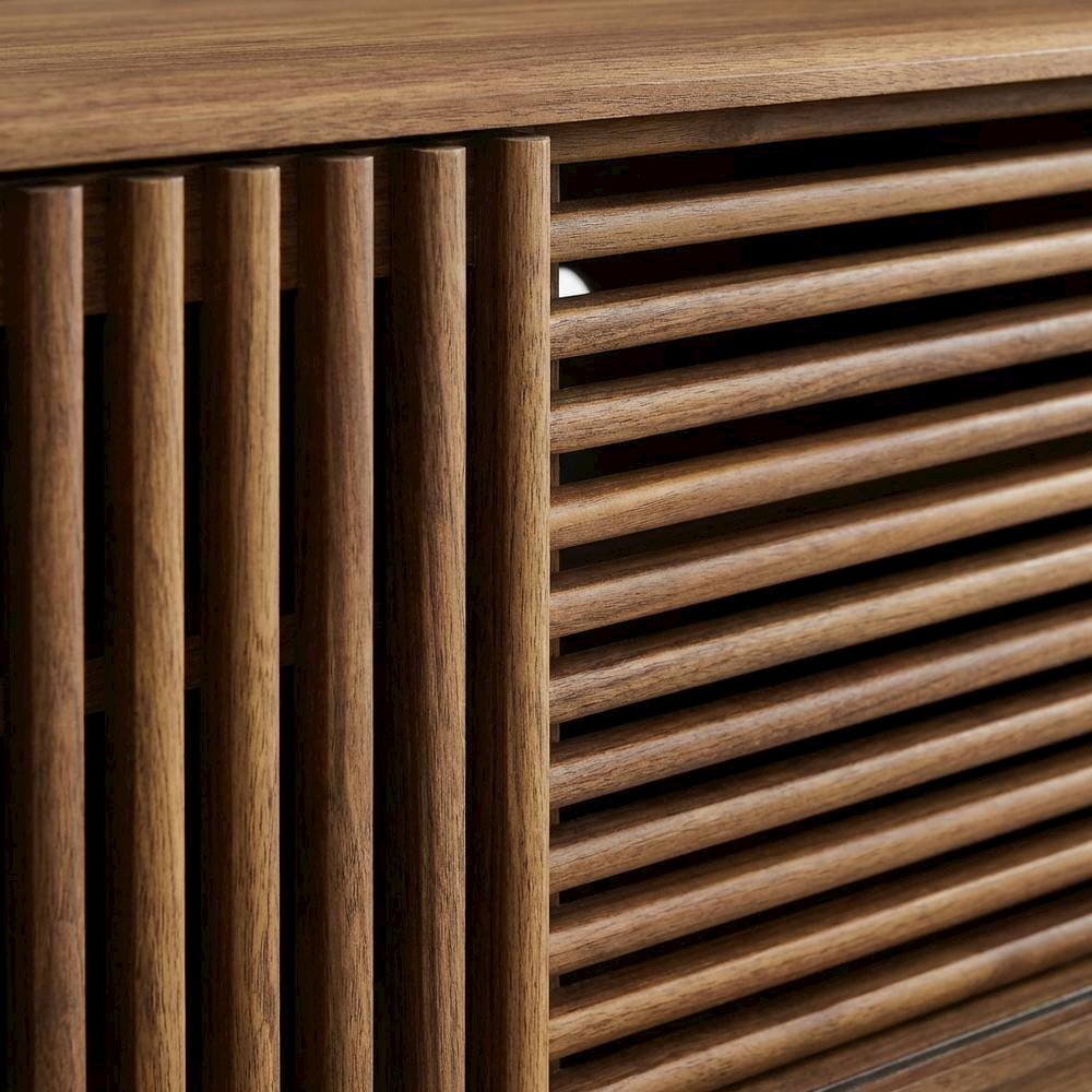 Brown wood TV stand with sleek design and versatile storage solution. Picture 5