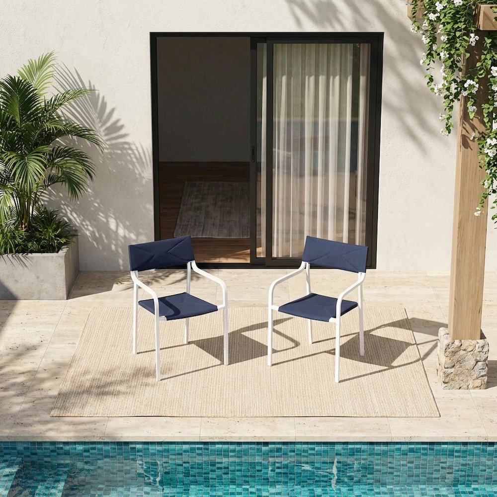 Outdoor Patio Aluminum Armchair Set Of 2 With Stackable Design For Lounge Use. Picture 2
