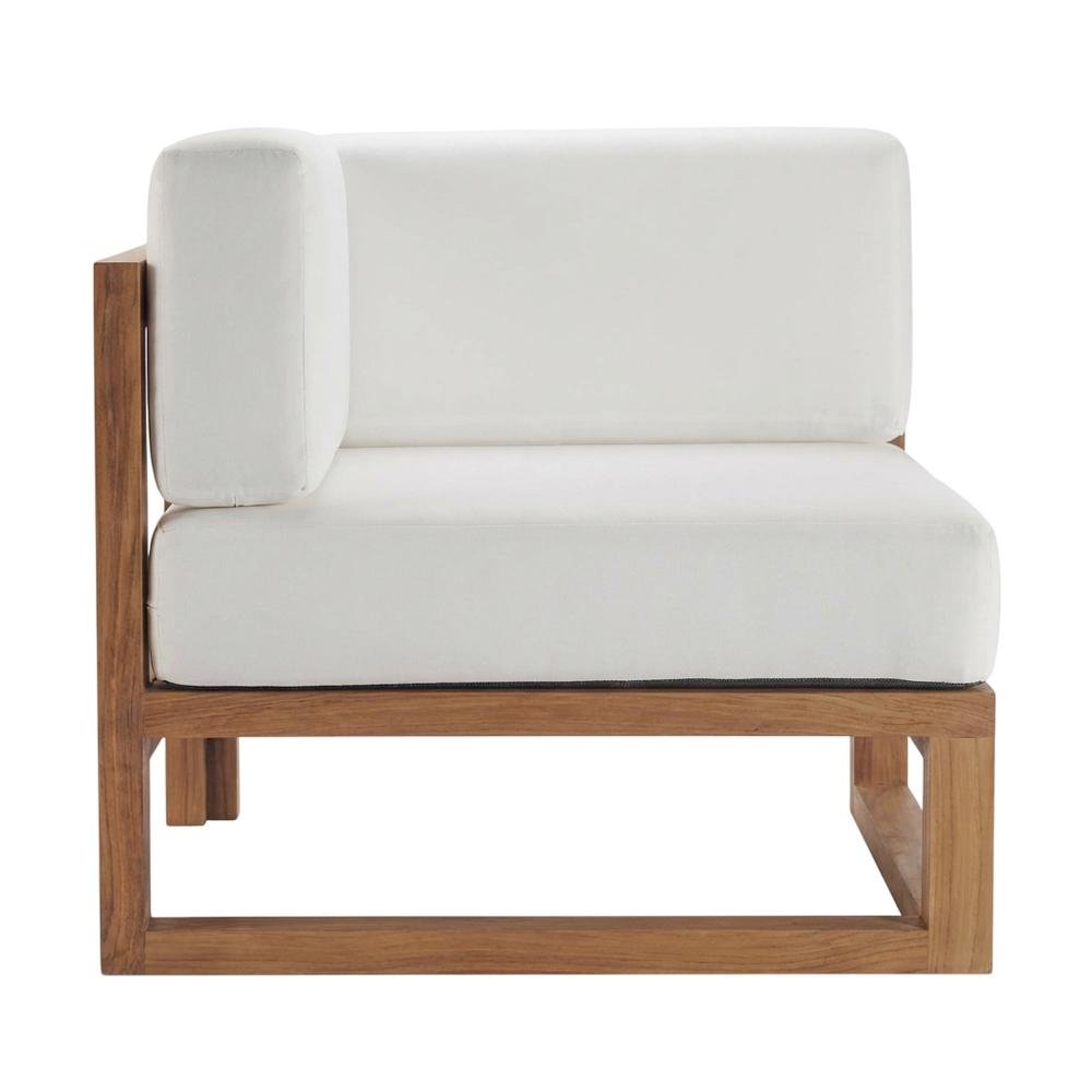Teak Wood Outdoor Corner Lounge Chair With Comfortable Backrest, Cushioned Seat. Picture 4