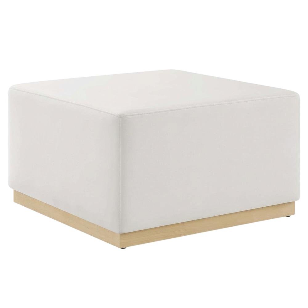 Square Performance Velvet Ottoman in Neutral Fabric for Outdoor Lounge. Picture 1