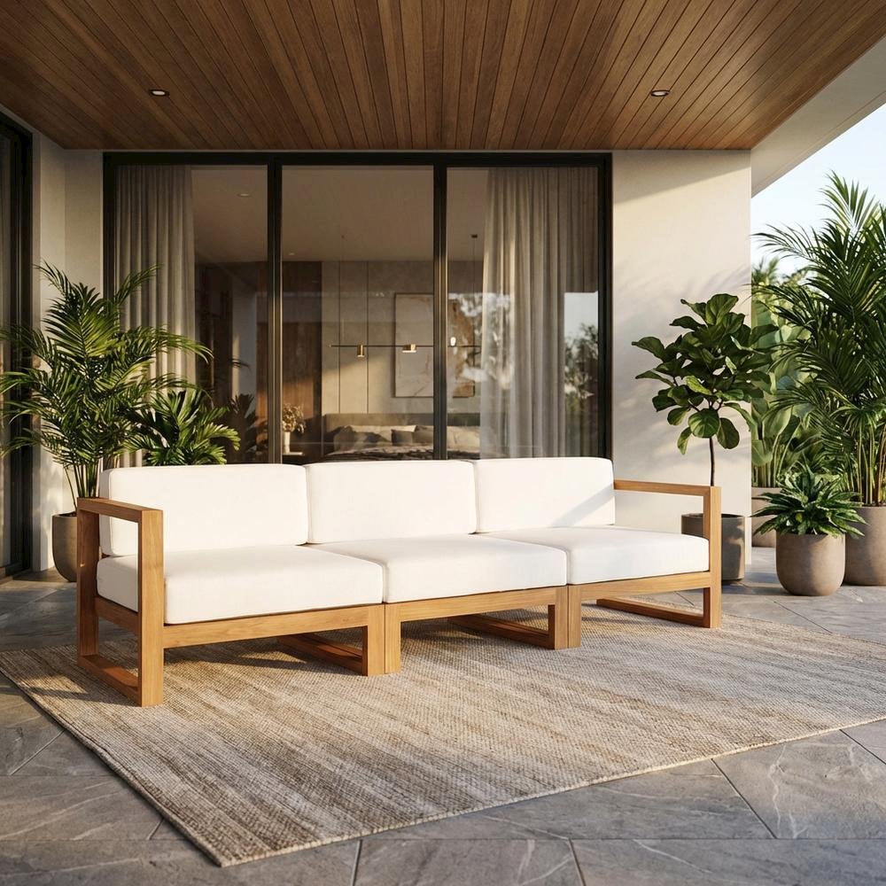 Outdoor Patio Teak Wood Sectional Sofa Set in Finish for Garden and Porch. Picture 2