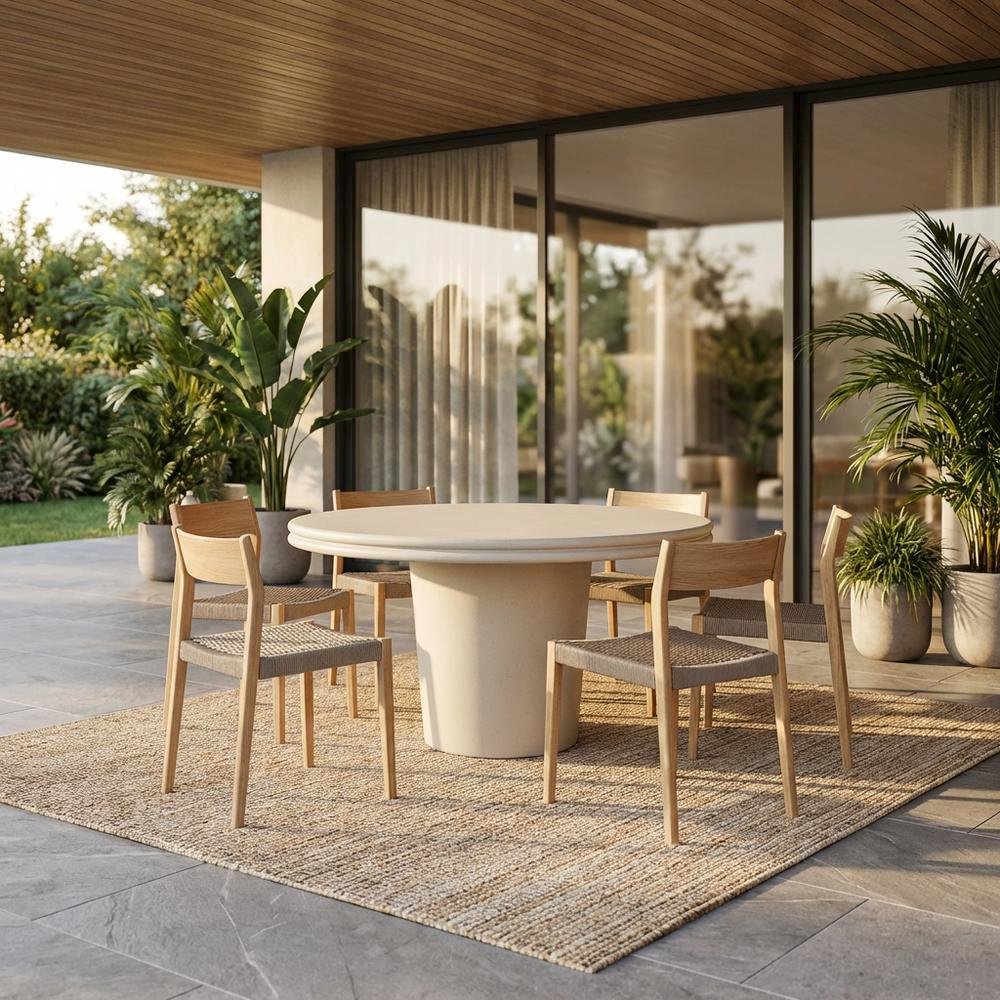 Round Concrete Outdoor Dining Table with Weather-Resistant Surface. Picture 2