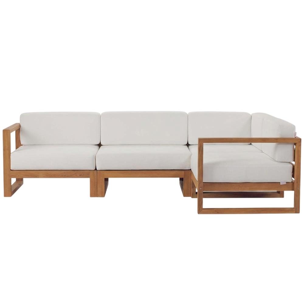 Outdoor Teak Wood Sectional Sofa Set with Cushioned Seating for Patio Lounge. Picture 4