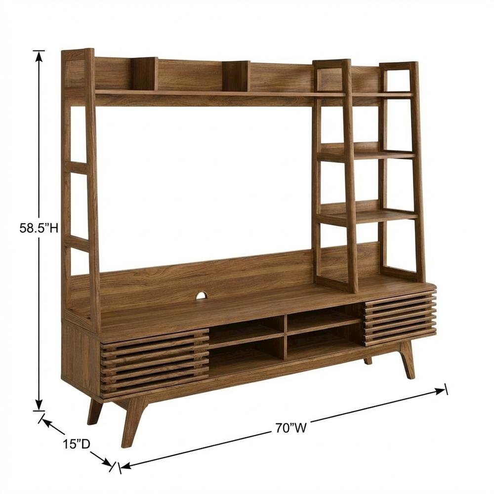 Brown Wood TV Stand Entertainment Center with Spacious Surface. Picture 7