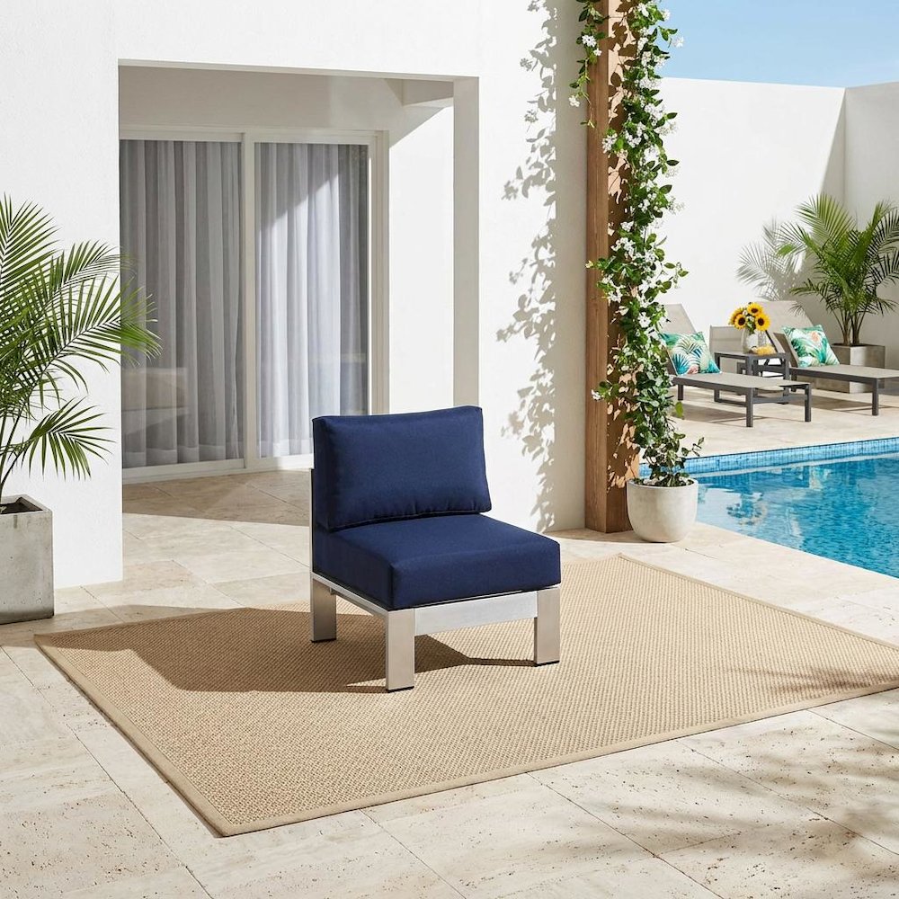 Aluminum Outdoor Lounge Chair With Armless Design And Comfortable Backrest. Picture 3