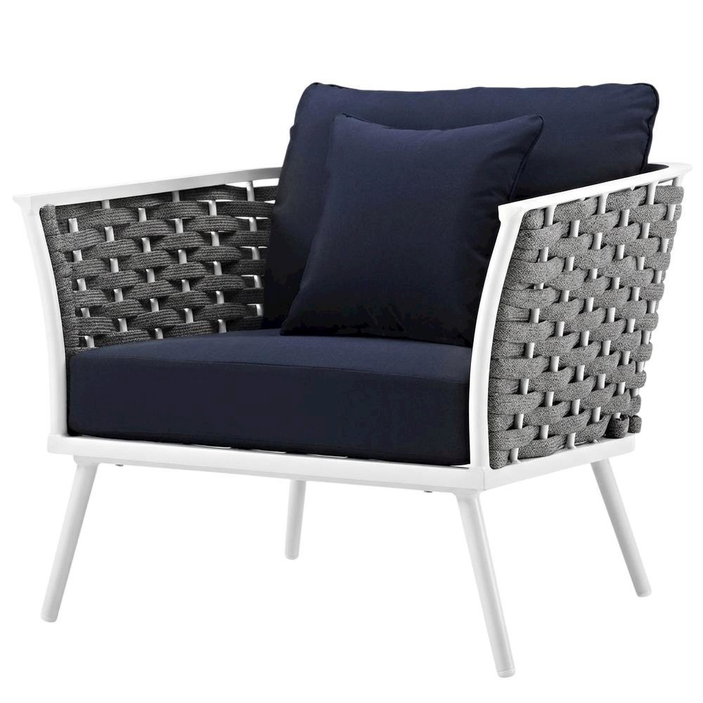 Aluminum Armchair For Outdoor Lounge With Cushioned Seat And Armrests. Picture 1