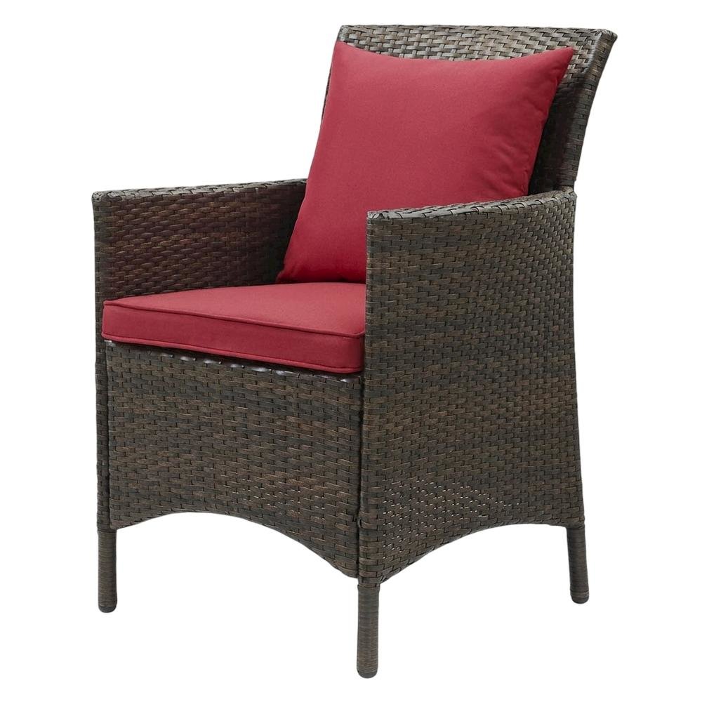 Outdoor Patio Wicker Rattan Lounge Armchair With Armrests And Cushioned Seat. Picture 1