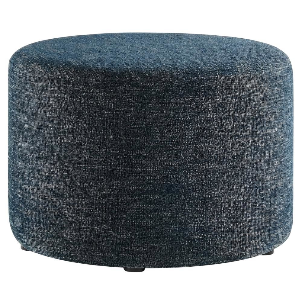 Round Woven Heathered Fabric Ottoman with Cushioned Top for Outdoor Lounge. Picture 1