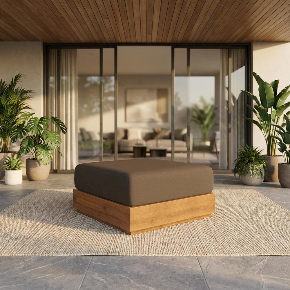 Outdoor Patio Acacia Wood Ottoman With Sturdy Frame And Versatile Design. Picture 2