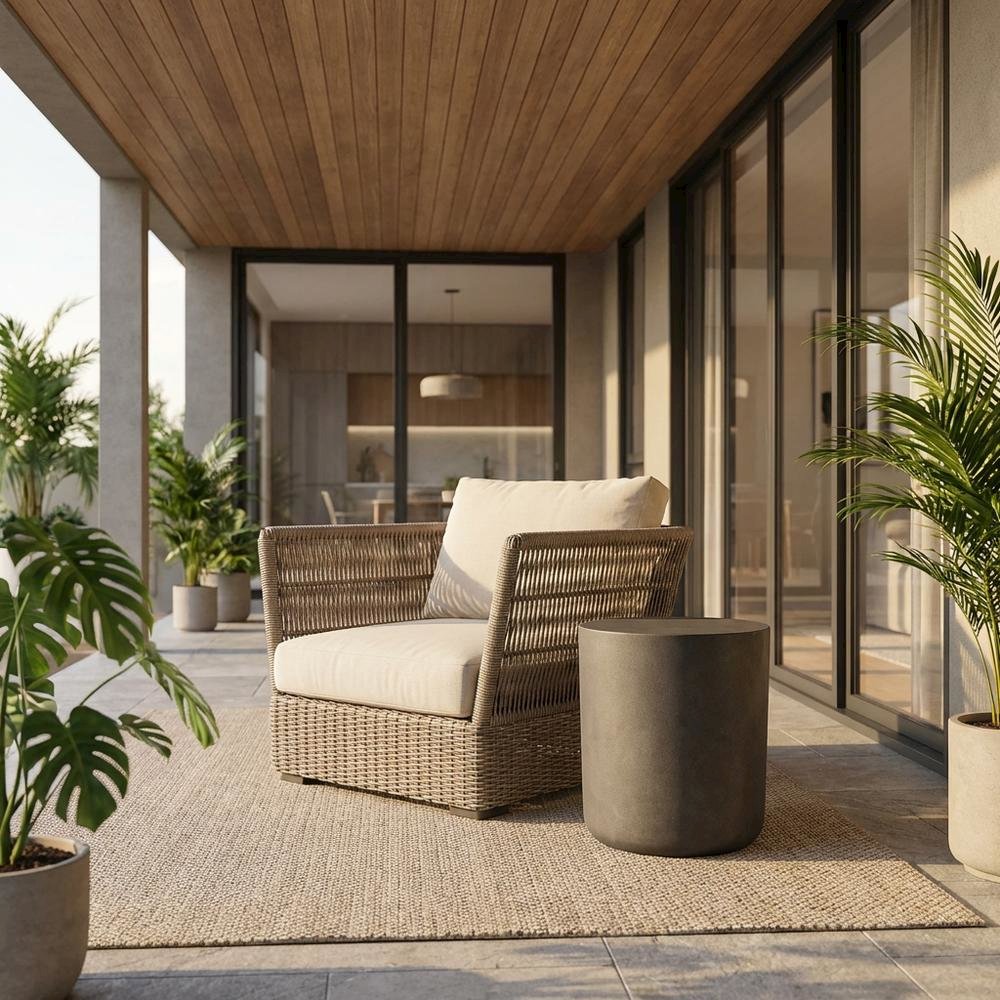 Outdoor patio concrete stool with modern design for outdoor use. Picture 2