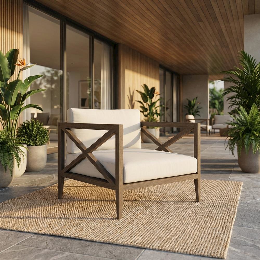 Teak Outdoor Patio Armchair With Wide Armrests And Durable Build. Picture 2