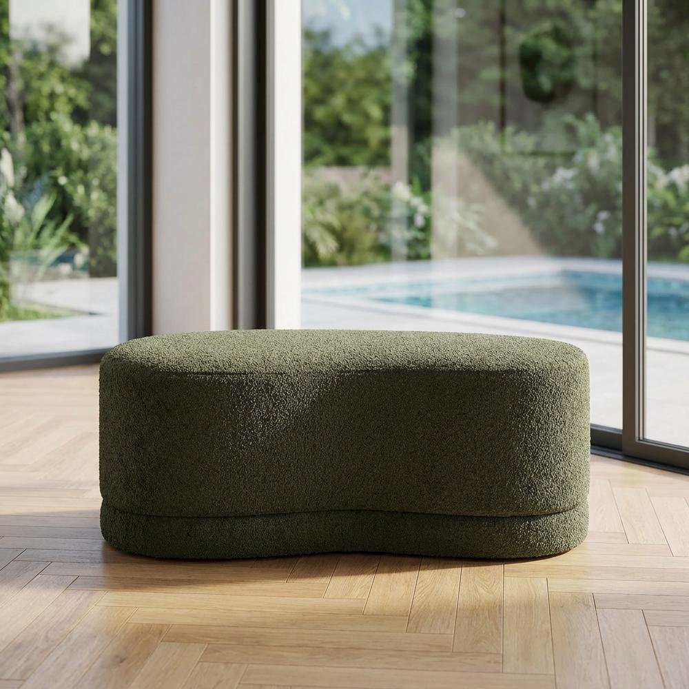 Outdoor Upholstered Ottoman Bench In Neutral Fabric For Patio Use. Picture 3