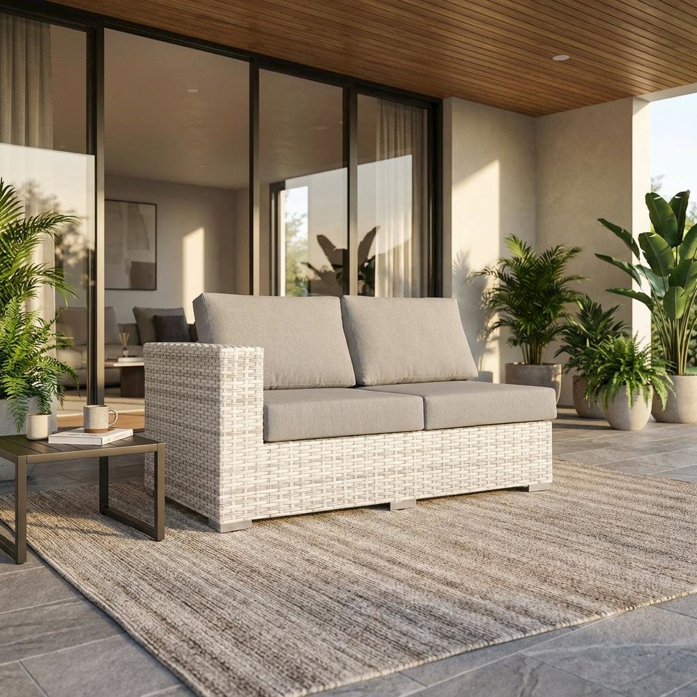 Outdoor Patio Left-Arm Loveseat in Neutral Shade with Comfortable Backrest. Picture 2