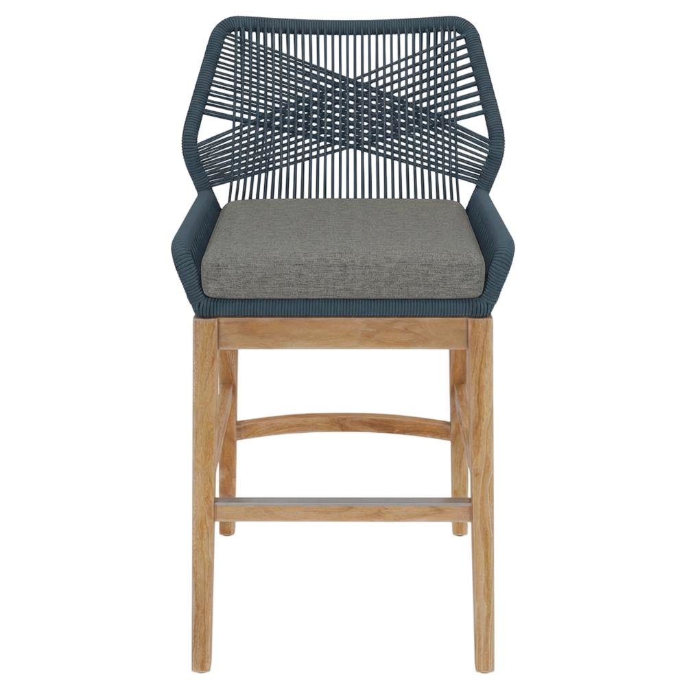 Teak And Rope Outdoor Counter Stool With Weather-Resistant Finish For Patio. Picture 4