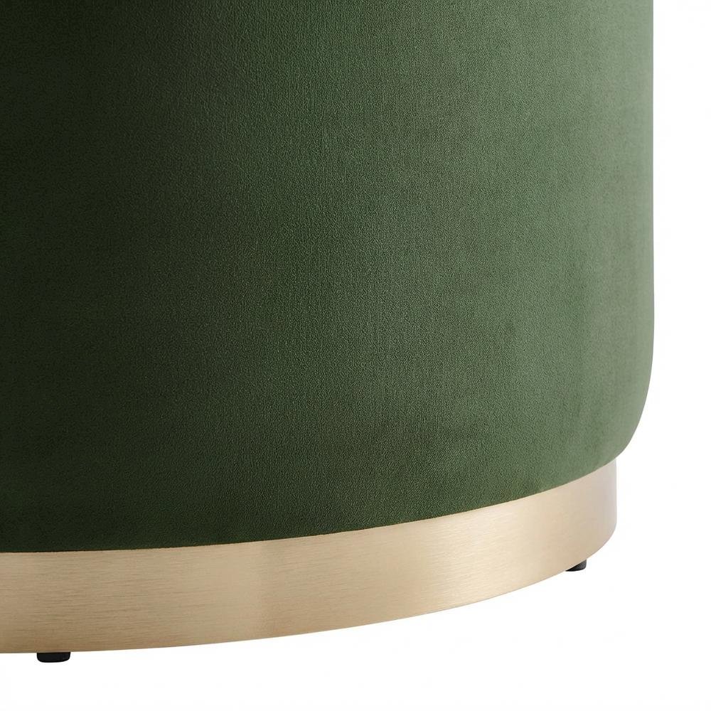Performance velvet round ottoman with plush upholstery and modern design. Picture 6
