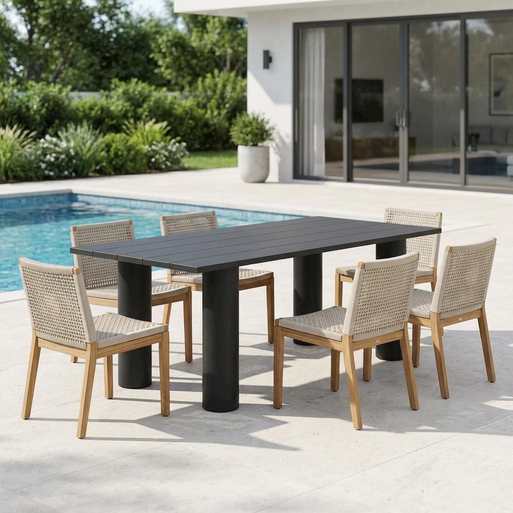 Outdoor Patio Dining Table, Aluminum Top, Rectangular Design, Outdoor Use. Picture 3