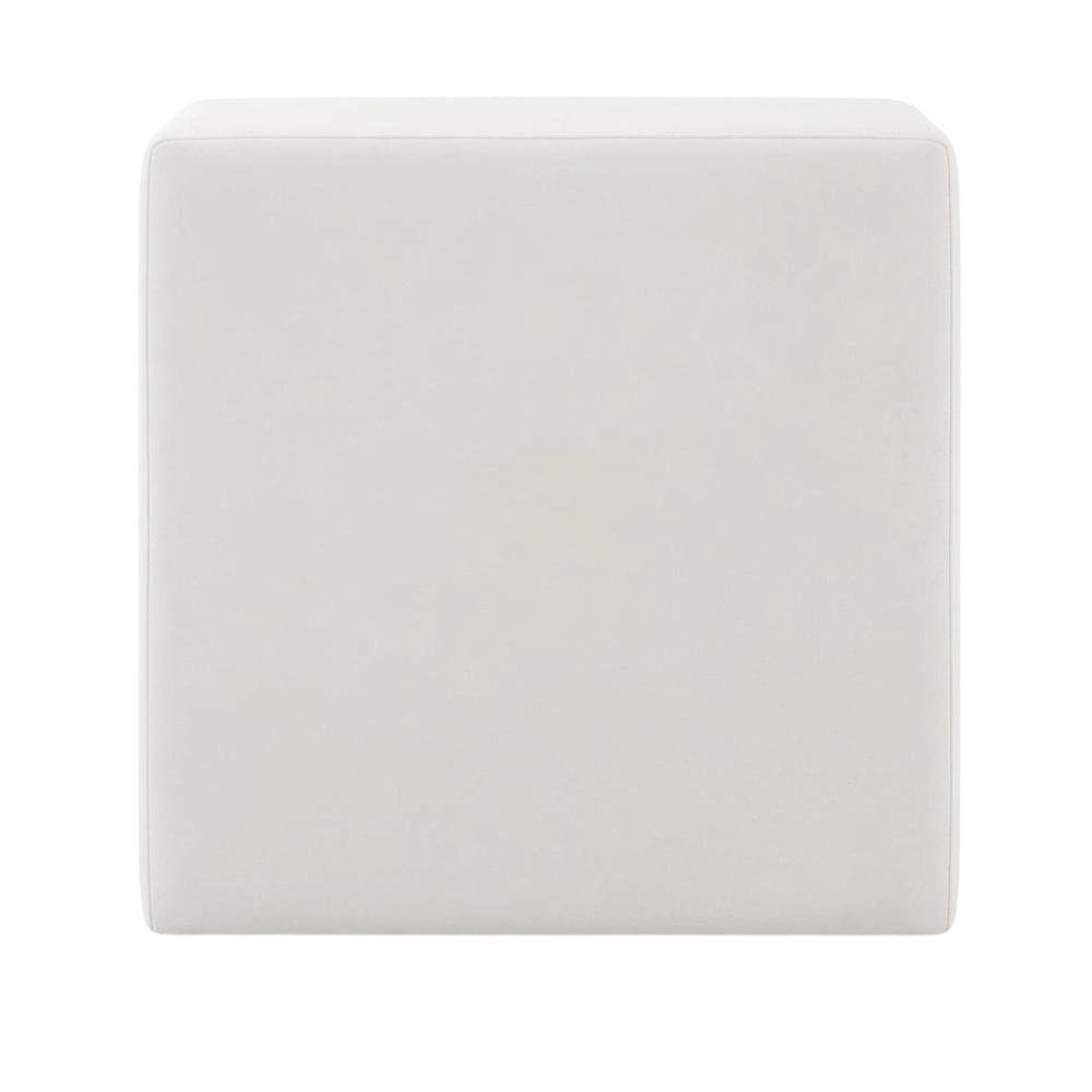 Square Performance Velvet Ottoman in Neutral Fabric for Outdoor Lounge. Picture 4