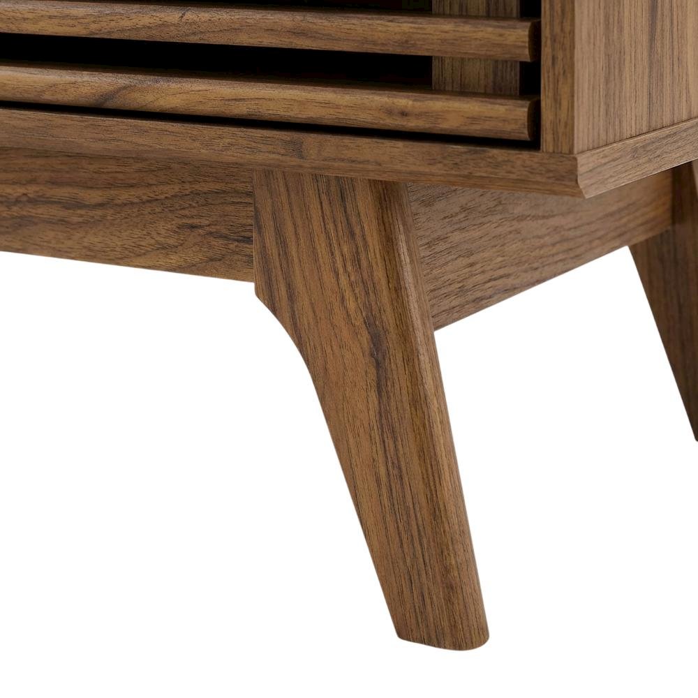Wood vinyl record display stand in warm brown finish with spacious shelf. Picture 6