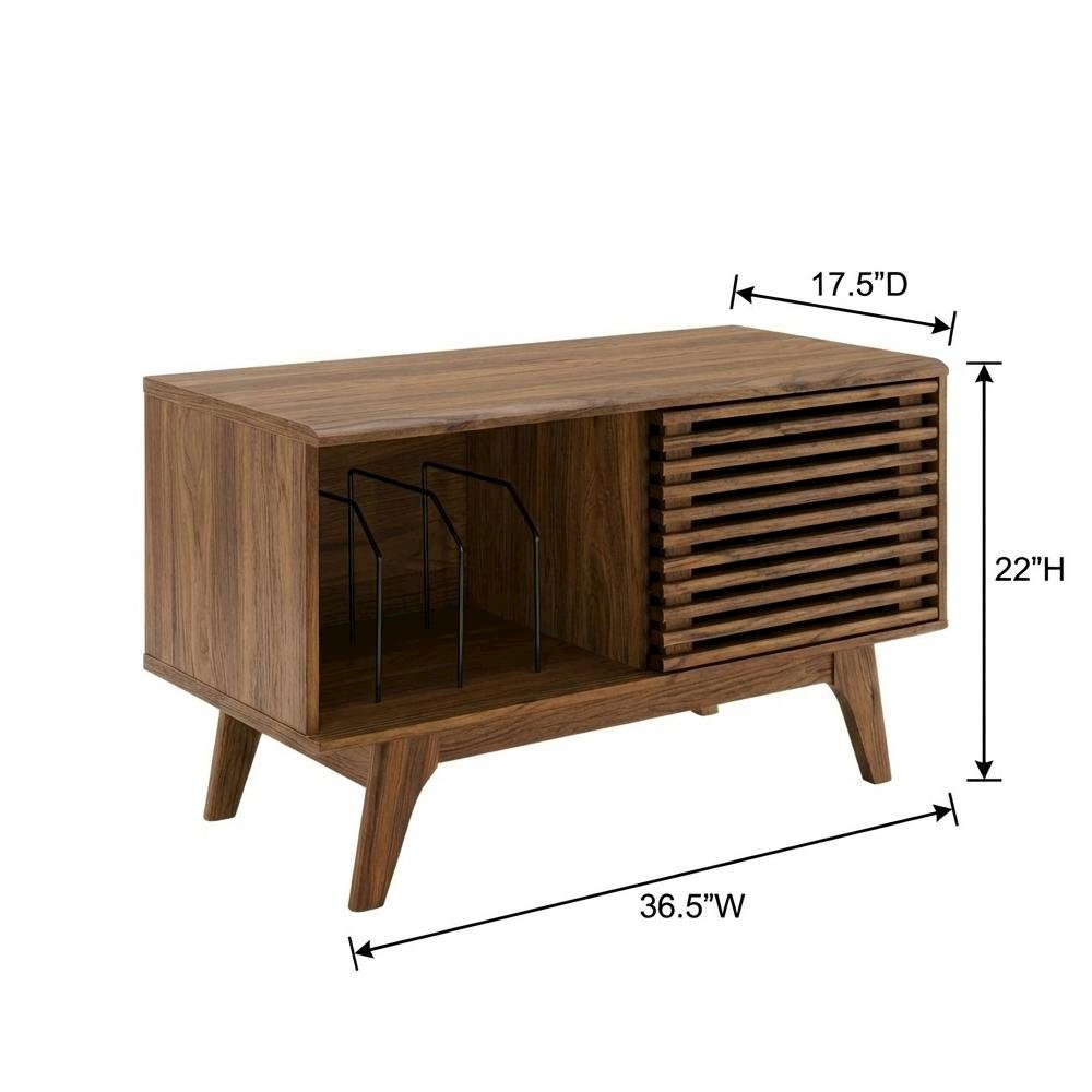 Wood vinyl record display stand in warm brown finish with spacious shelf. Picture 7
