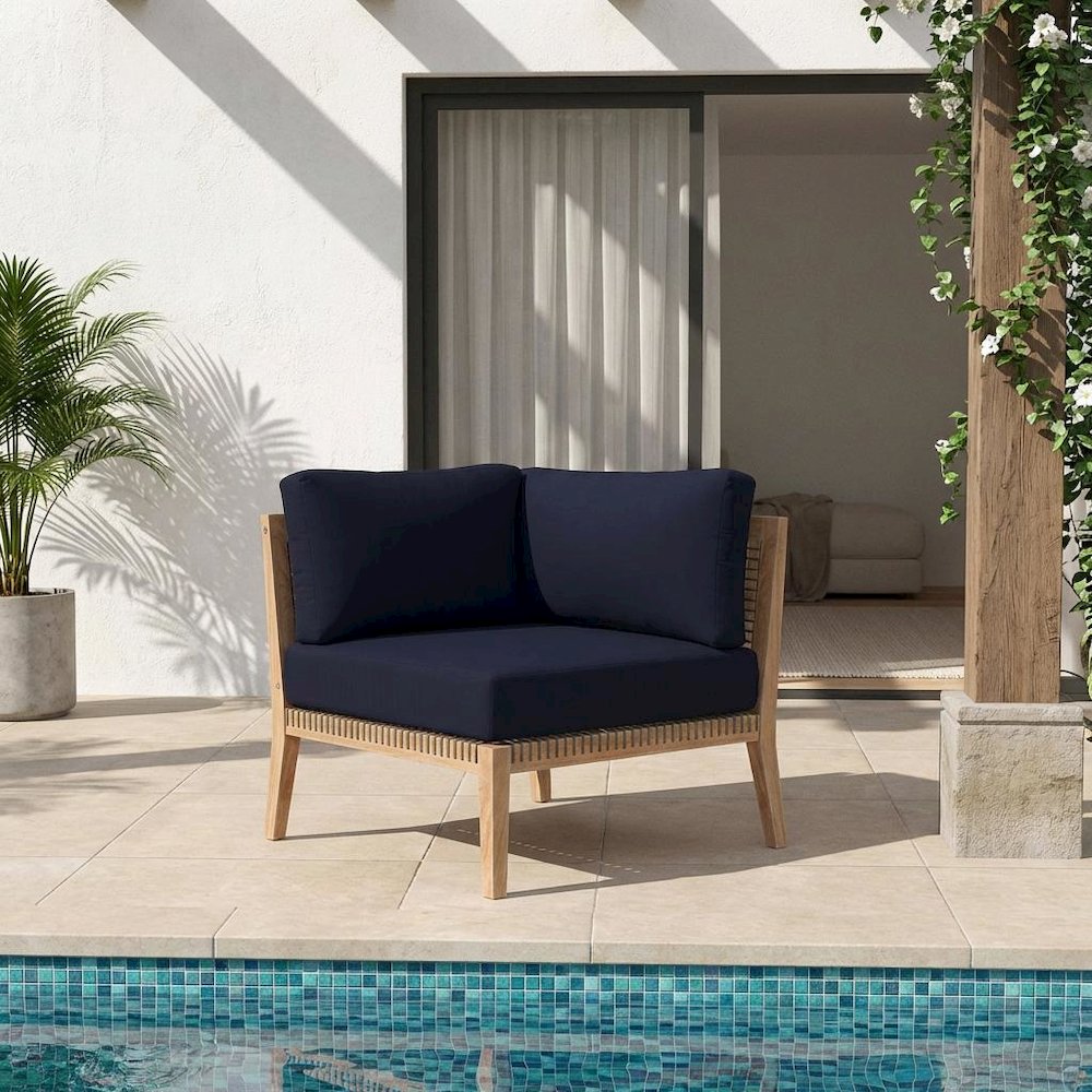 Outdoor Patio Teak Wood Corner Chair For Lounge Seating. Picture 2