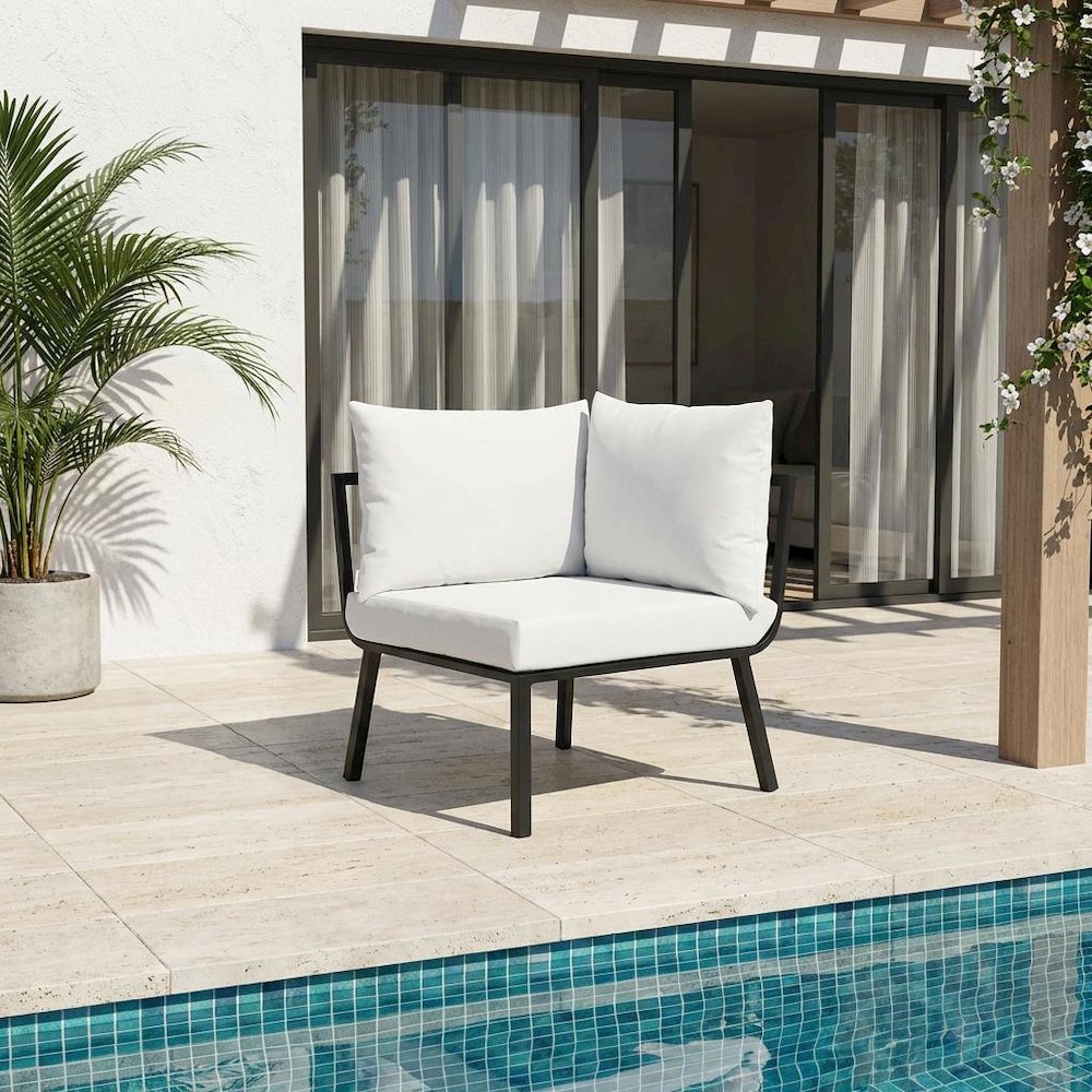Outdoor Patio Aluminum Corner Chair With Cushioned Seat And Armrest. Picture 2