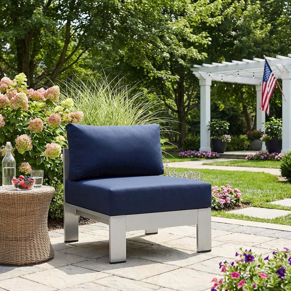 Aluminum Fabric Outdoor Lounge Chair With Armless Design And Cushioned Seat. Picture 3