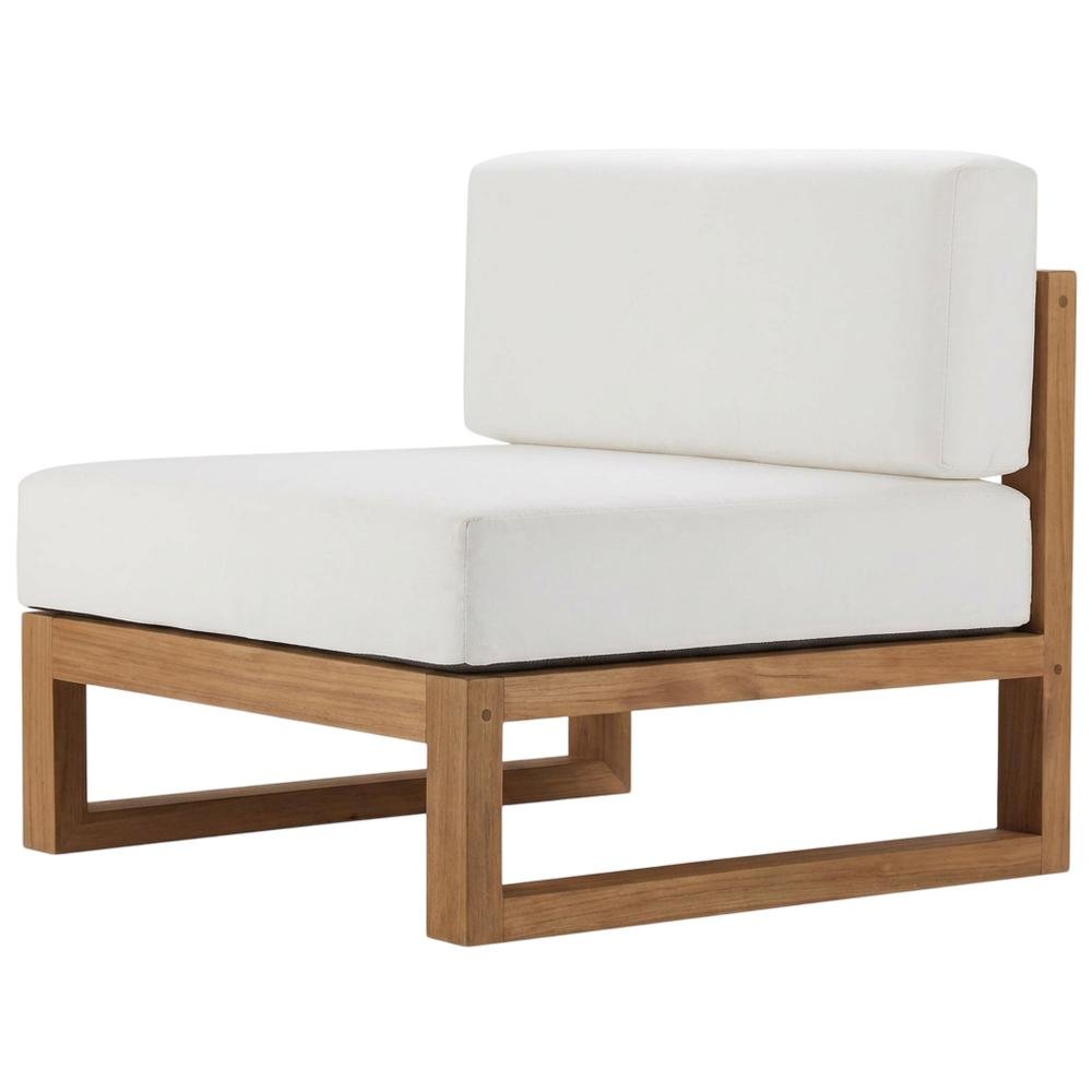 Teak Wood Armless Outdoor Lounge Chair With Comfortable Backrest. Picture 1