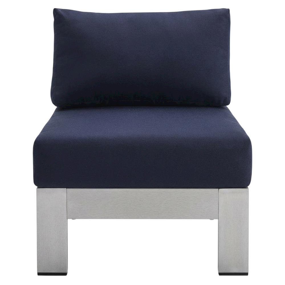 Aluminum Fabric Outdoor Lounge Chair With Armless Design And Cushioned Seat. Picture 4