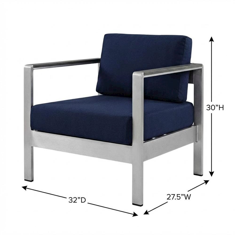 Outdoor Aluminum Armchair For Patio Lounge With Cushioned Seat. Picture 7