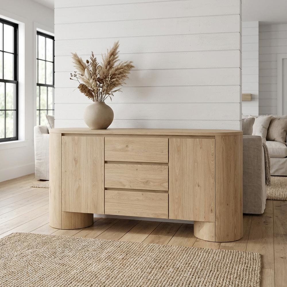 Rustic Rounded Sideboard Storage Cabinet With Spacious Interior, Durable Design. Picture 2