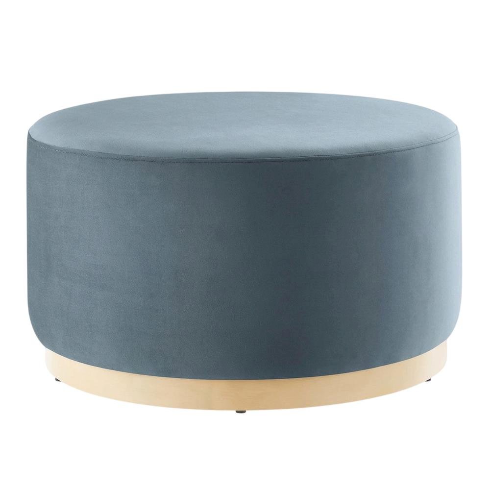 Velvet Upholstered Ottoman with Performance Finish for Outdoor Use. Picture 1