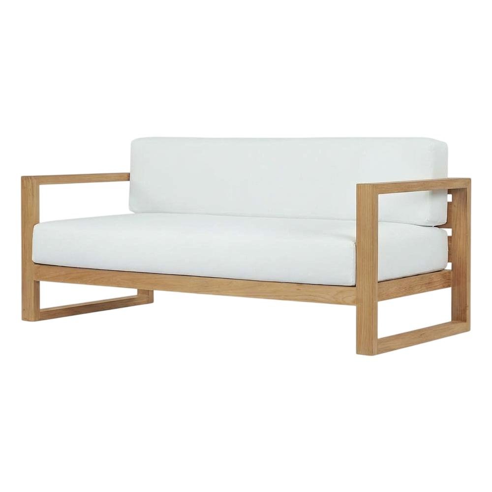 Outdoor Teak Patio Sofa With Cushioned Seating And Armrest Support. Picture 1