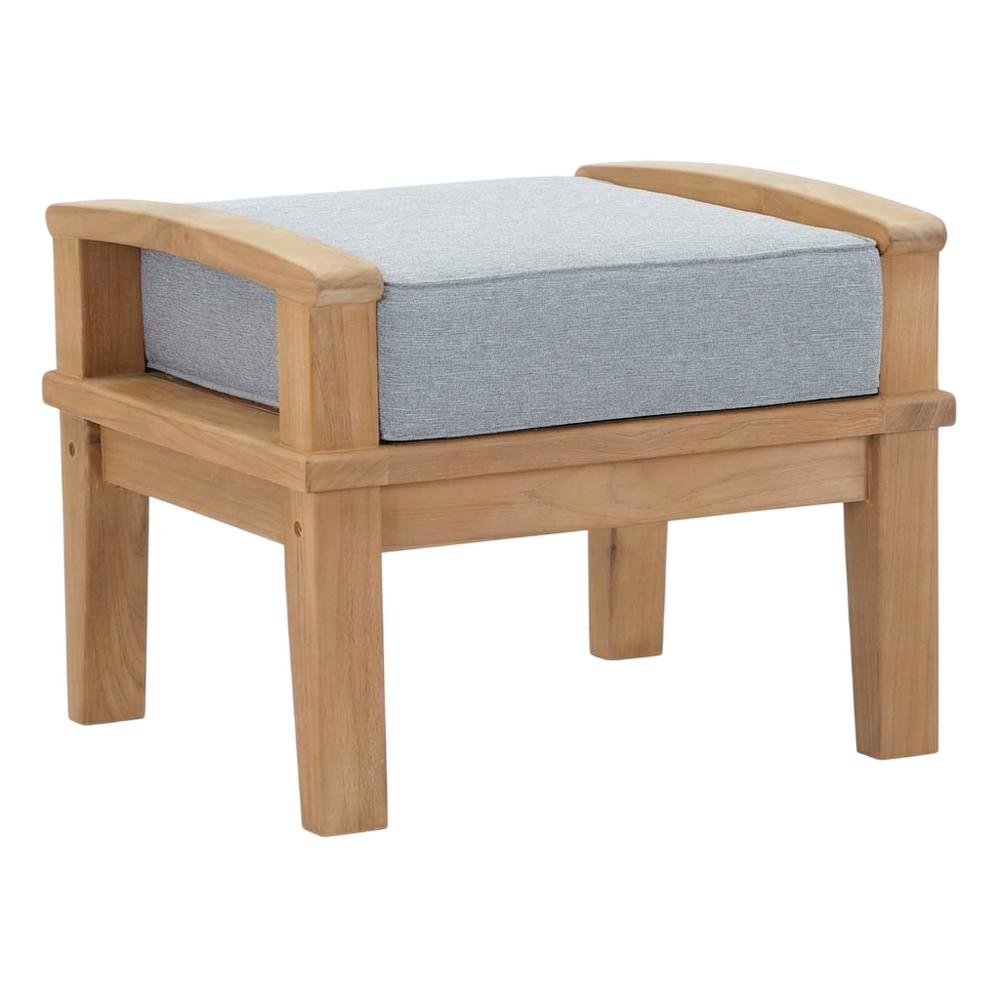 Teak Outdoor Ottoman With Cushioned Seat For Patio Lounging. Picture 1