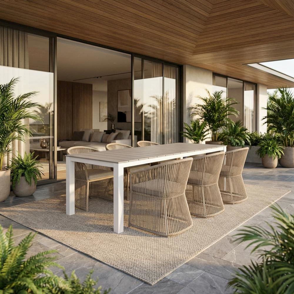 Rustic Grey Outdoor Patio Dining Table With Durable Construction. Picture 2