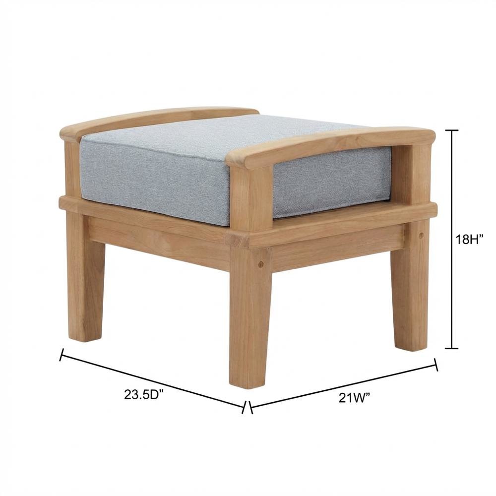 Teak Outdoor Ottoman With Cushioned Seat For Patio Lounging. Picture 7