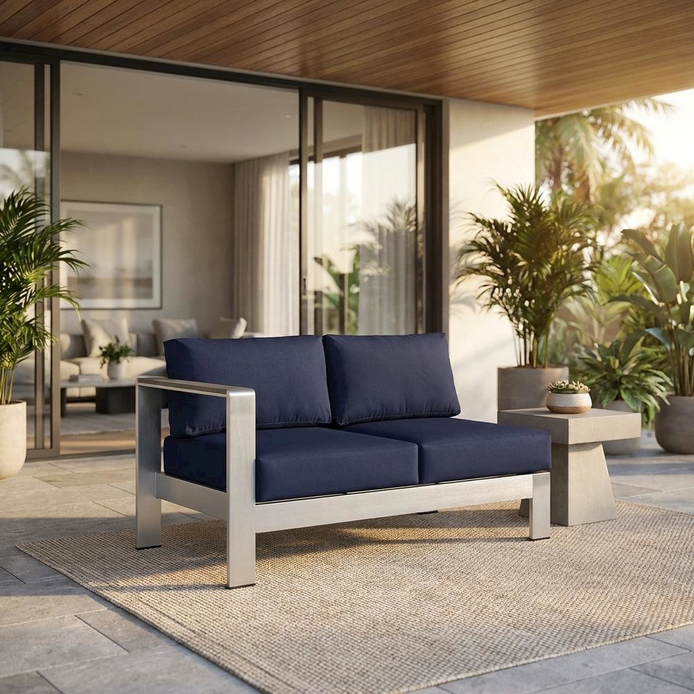 Outdoor Left-Arm Corner Sectional Loveseat - Aluminum Frame, Cushioned Seating. Picture 2