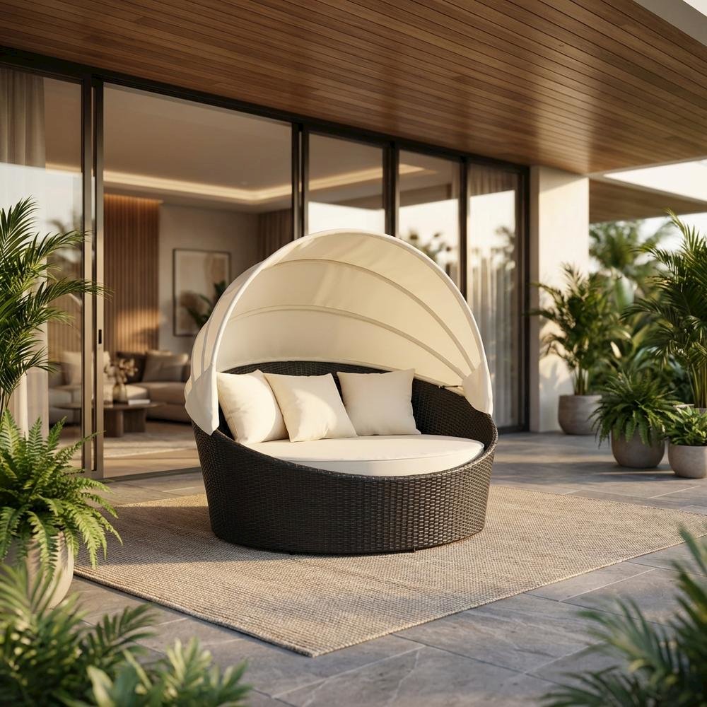 Outdoor Patio Daybed With Cushioned Seating And Armrests For Relaxation. Picture 2