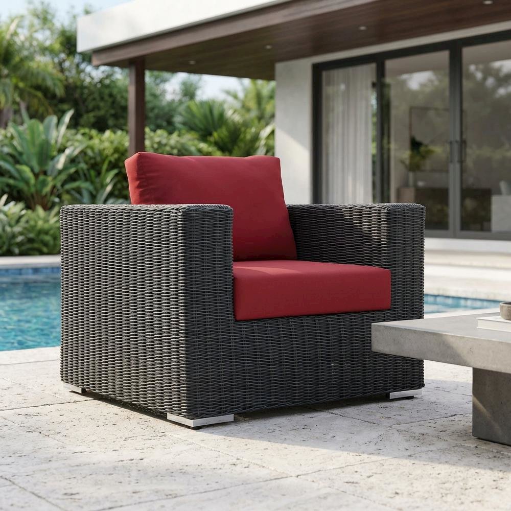 Outdoor Fabric Patio Armchair with Cushions and Sturdy Frame for Outdoor Seating. Picture 3