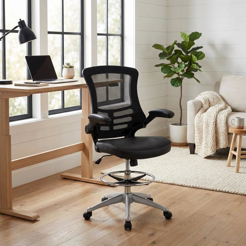 Vinyl Drafting Chair with Armrests and Adjustable Height for Office Use. Picture 4