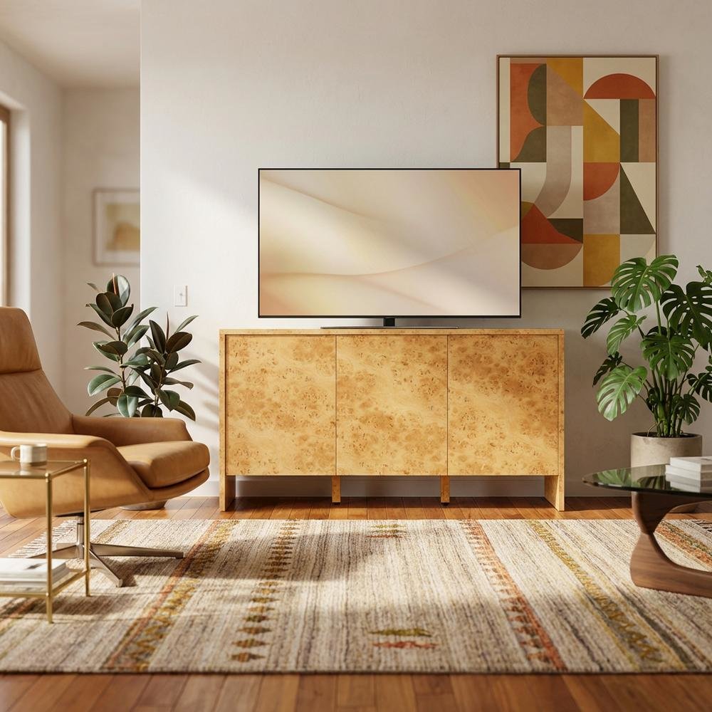 Burl Wood Sideboard with Spacious Storage and Elegant Finish. Picture 2