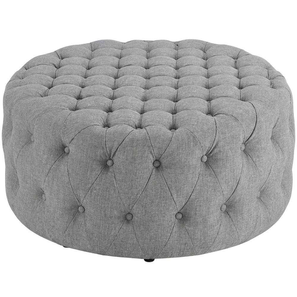 Light Gray Fabric Ottoman, Neutral Soft Upholstered Seat for Room. Picture 4