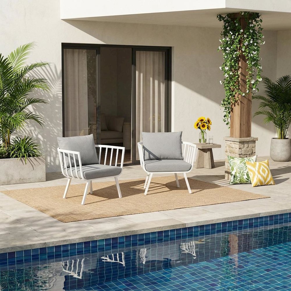 Aluminum Armchair Set Of 2 For Outdoor Lounge With Cushioned Seating. Picture 2
