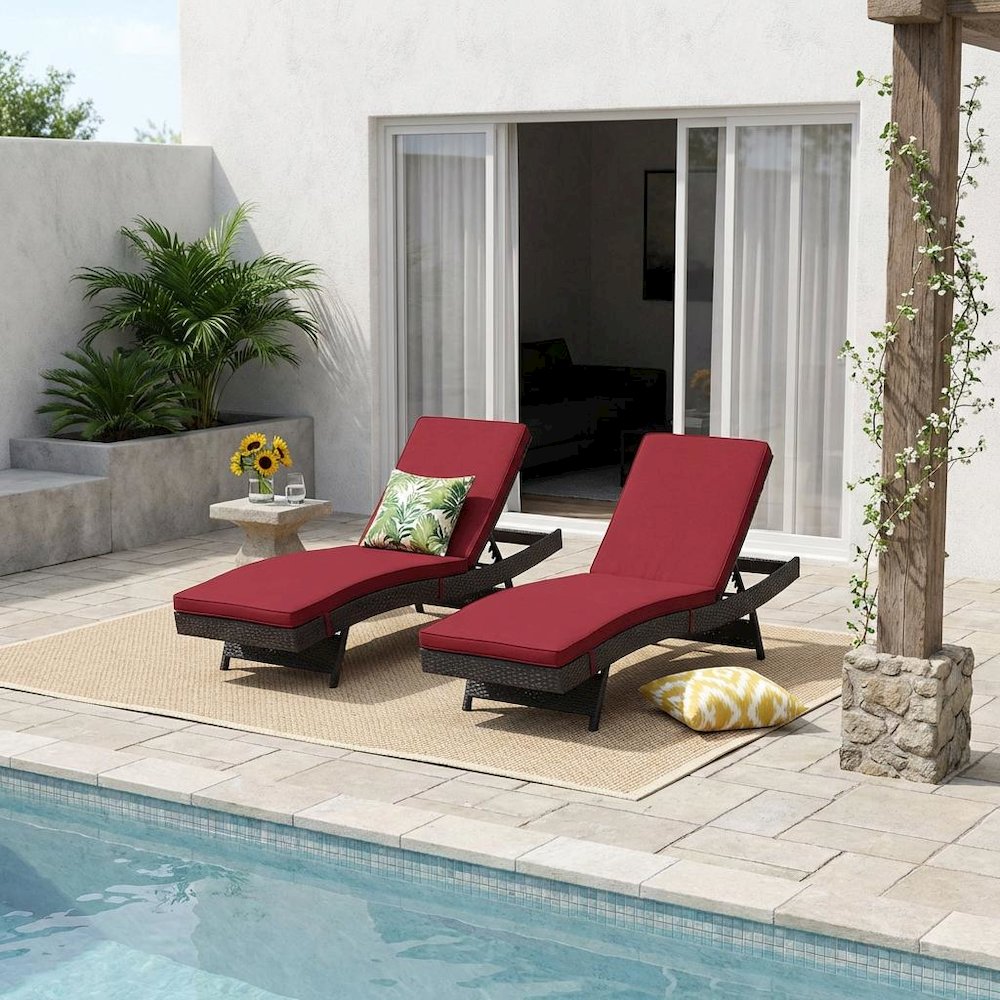 Aluminum Outdoor Lounge Chair Set of 2 With Thick Cushions And Stack-Free Design. Picture 2