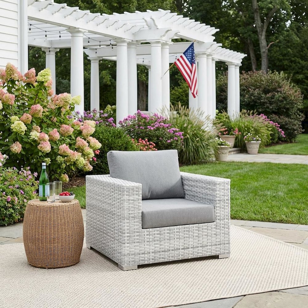 Outdoor Patio Armchair With Cushioned Seat And Armrests. Picture 3