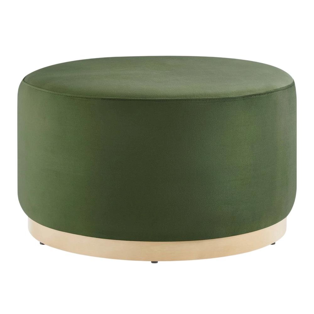 Performance velvet round ottoman with plush upholstery and modern design. Picture 1
